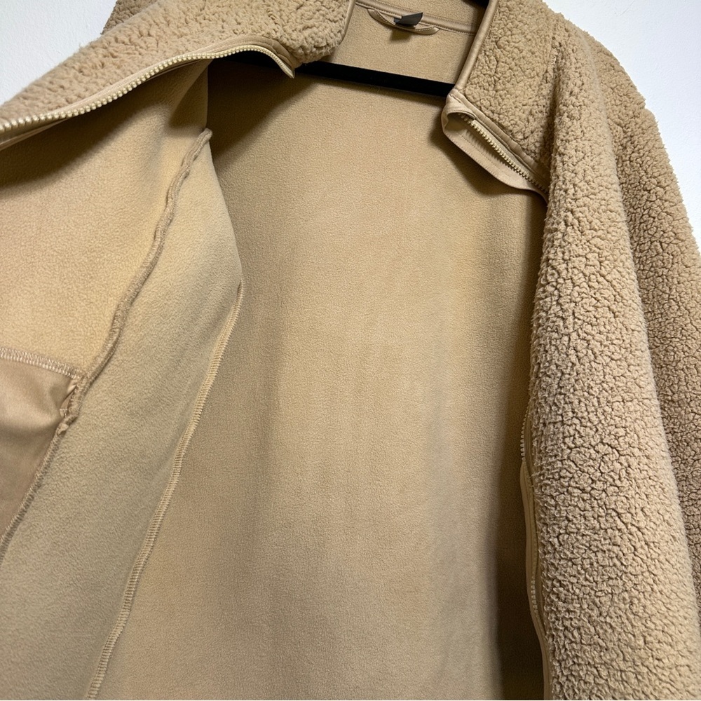 Joe Fresh Tan Sherpa Jacket M Teddy Fleece Zip Up Cozy Mock Neck Jacket - Picture 4 of 6